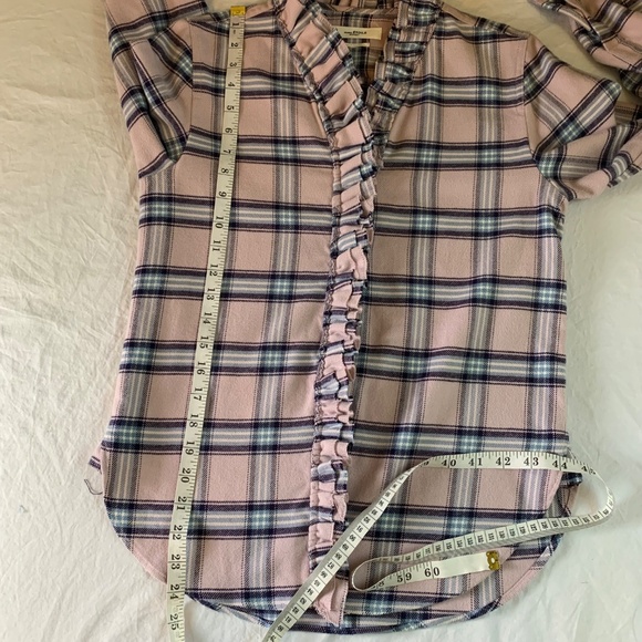 Isabel Marant Étoile Wendy Plaid Ruffle Flannel Shirt Sz 4 Pink Blue Check - Picture 9 of 9